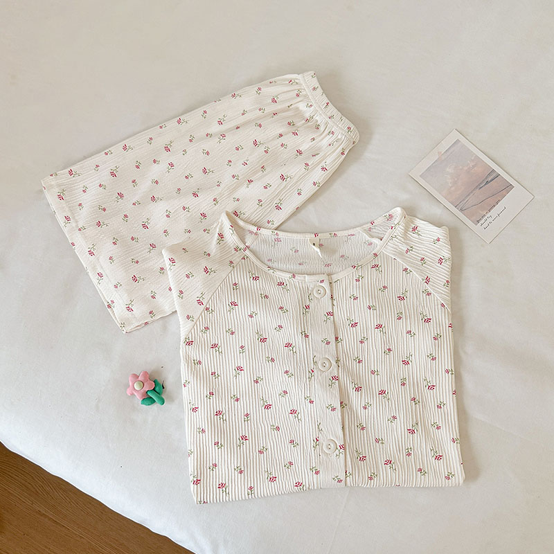 Summer Cotton Collar Homewear Women Short Sleeve Shorts 2 Pcs Breathab photo 5 (style local-翻领双短)
