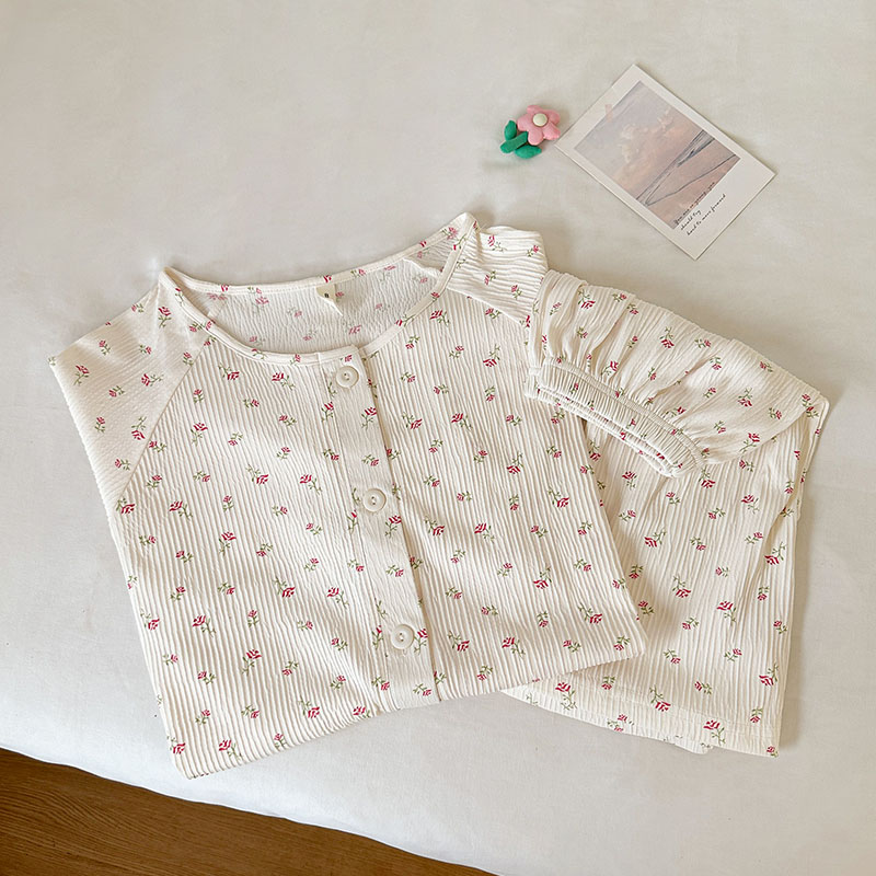 Summer Cotton Collar Homewear Women Short Sleeve Shorts 2 Pcs Breathab photo 7 (style local-翻领双短)