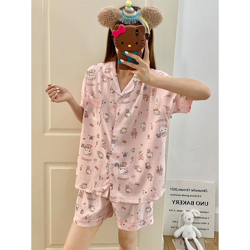 Summer Cotton Collar Homewear Women Short Sleeve Shorts 2 Pcs Breathab photo 7 (style 151)