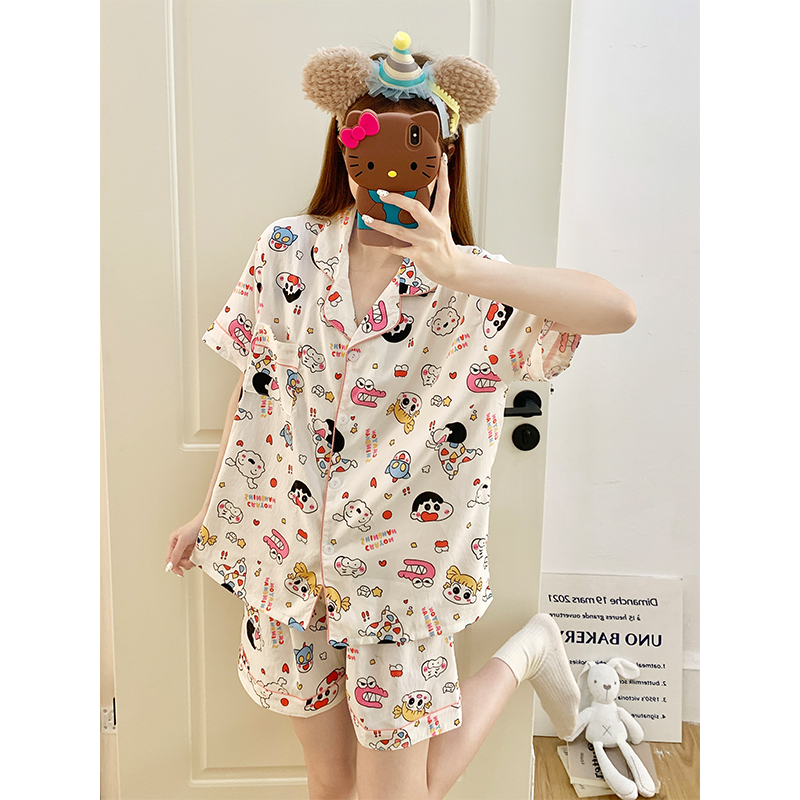 Summer Cotton Collar Homewear Women Short Sleeve Shorts 2 Pcs Breathab photo 5 (style 152)
