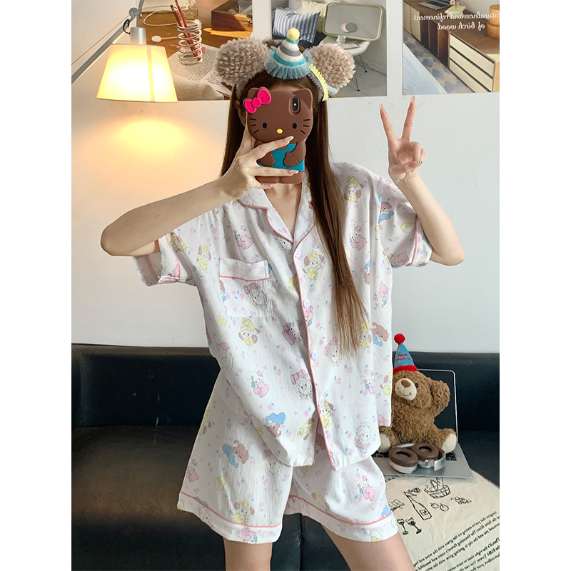 Summer Cloud Cotton Collar Homewear Women Short Sleeve Shorts 2 Pcs Br photo 2 (style 15)