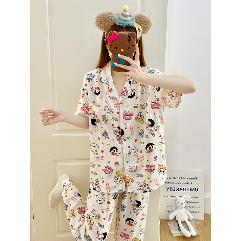 Summer Cotton Collar Homewear Women Short Sleeve Shorts 2 Pcs Breathab photo 2 (style 172)