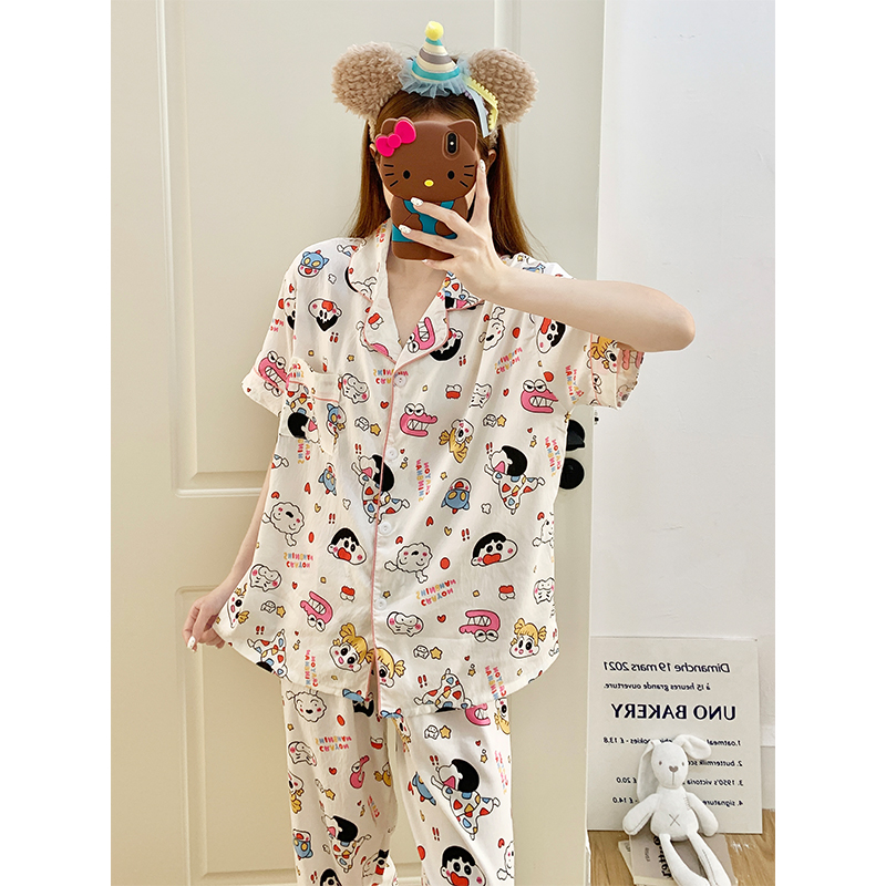 Summer Cotton Collar Homewear Women Short Sleeve Shorts 2 Pcs Breathab photo 3 (style 172)