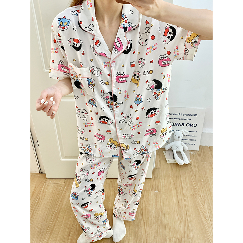 Summer Cotton Collar Homewear Women Short Sleeve Shorts 2 Pcs Breathab photo 4 (style 172)