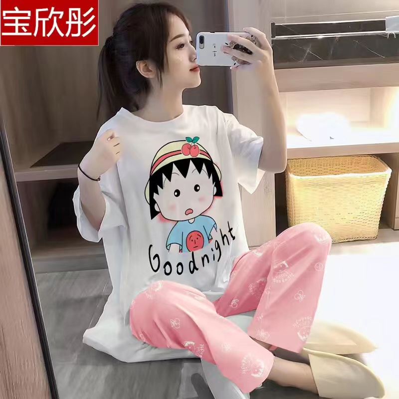 Summer Cotton Homewear Women Short Sleeve Shorts 2 Pcs Breathable Comf photo 1 (style 2000205610)