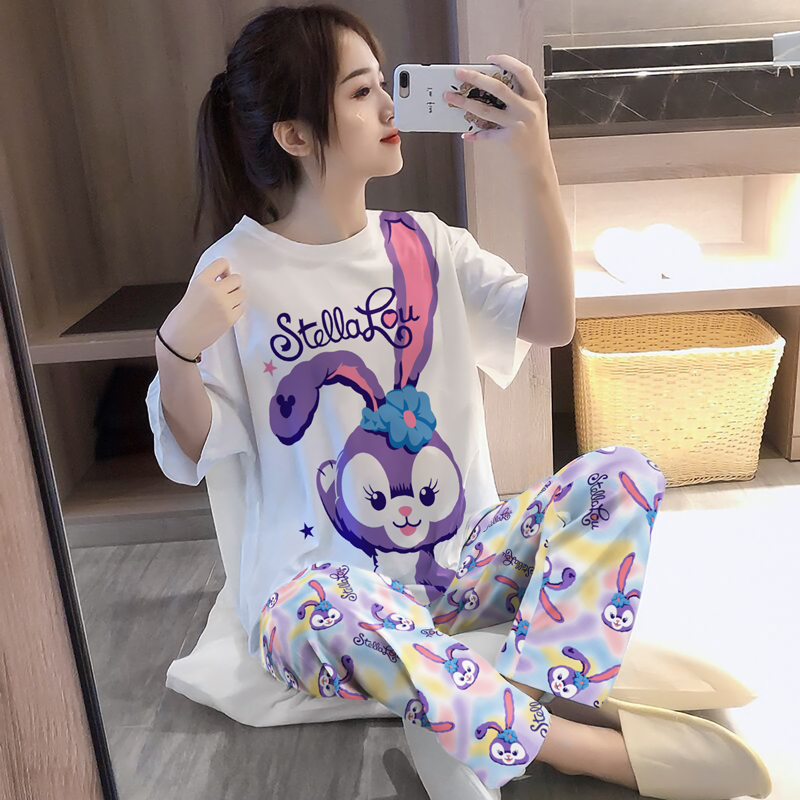 Summer Cotton Homewear Women Short Sleeve Shorts 2 Pcs Breathable Comf photo 2 (style 2000205610)