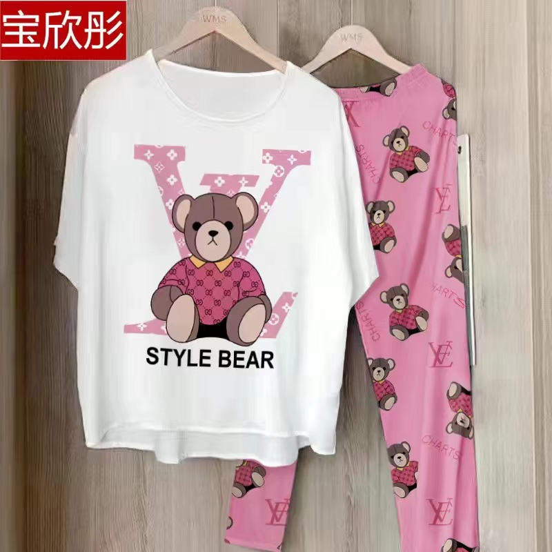 Summer Cotton Homewear Women Short Sleeve Shorts 2 Pcs Breathable Comf photo 6 (style 2000205610)
