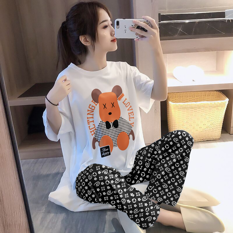Summer Cotton Homewear Women Short Sleeve Shorts 2 Pcs Breathable Comf photo 7 (style 2000205610)