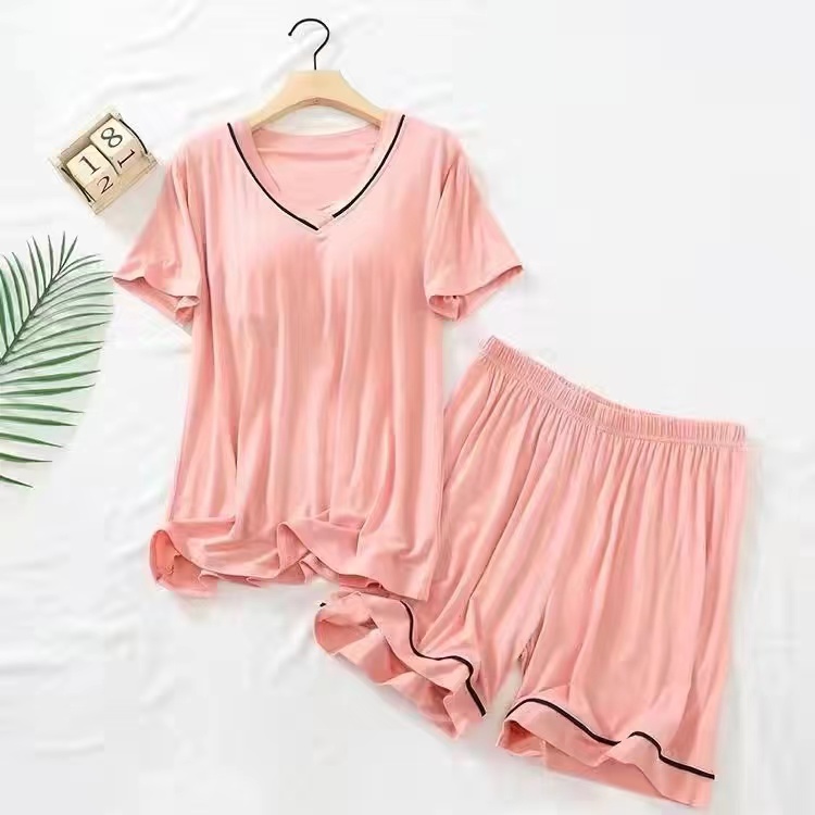 Summer Cotton Homewear Women Short Sleeve Shorts 2 Pcs Breathable Comfort Wholesale