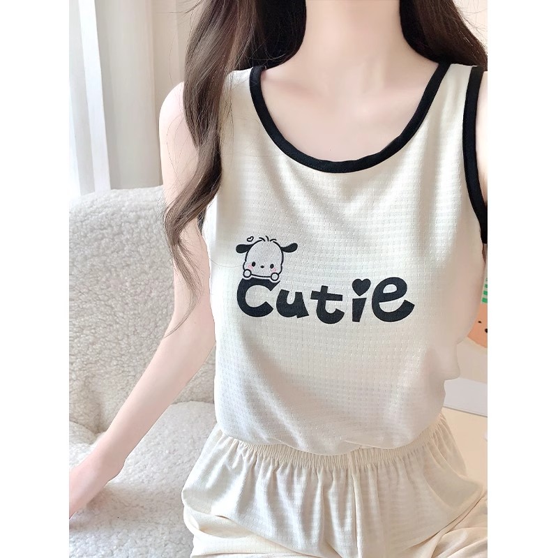 Summer Cotton Vest Homewear Women Short Sleeve Shorts 2 Pcs Breathable photo 2 (style 13)