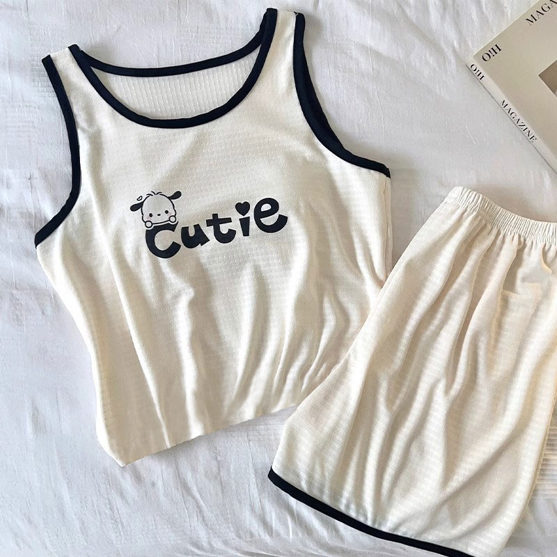 Summer Cotton Vest Homewear Women Short Sleeve Shorts 2 Pcs Breathable photo 5 (style 13)