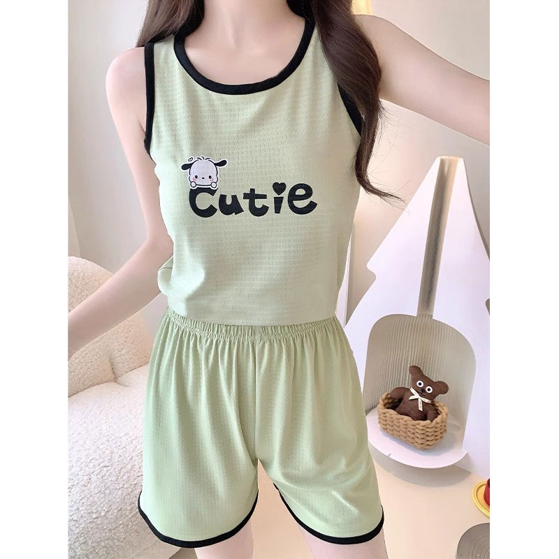 Summer Cotton Vest Homewear Women Short Sleeve Shorts 2 Pcs Breathable photo 7 (style 13)