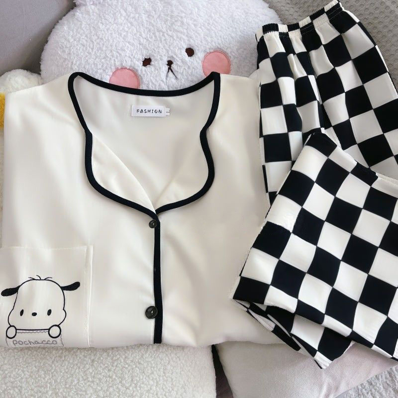 Summer Cotton Homewear Women Short Sleeve Shorts 2 Pcs Breathable Comf photo 3 (style local-详情)